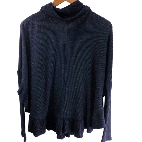 Anthropologie Post Mark Orley Sweater Ruffled Metallic XS S Wo's Navy Feminine - Picture 6 of 7